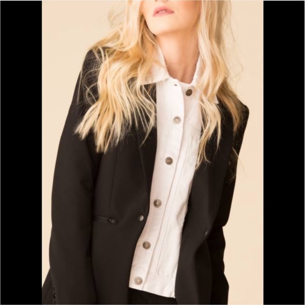 $249 Veronica Beard Slate Dickey Insert cream denim with silver buttons